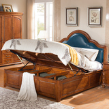 美式床简美式全实木皮床 欧式带箱体抽屉双人床大床婚床储物床