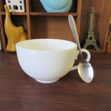 包邮纯白陶瓷碗杯简约杯碗高档咖啡杯早餐碗麦片杯拿铁杯送勺子