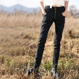 裂帛预售2016春装新款时尚纯黑色牛仔裤显瘦弹力铅笔裤女51151718