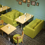 原木色简约西餐厅桌椅奶茶甜品店沙发桌椅组合咖啡厅卡座沙发餐桌