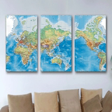 世界地图挂画中国地图装饰画办公室背景墙超大无框画三拼中英文版