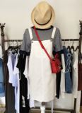 韩国代购新款女装白色背带裙+木耳边喇叭袖条纹T恤衫套装包邮现货