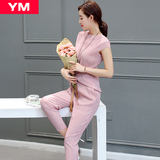 YM品牌女装新款欧洲站2016夏装短袖韩版两件套套装上衣长裤女YT31