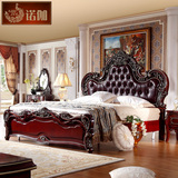 奢华美式实木床 欧式真皮1.8米双人高箱床 法式橡木婚床卧室家具