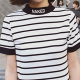 2016年夏季薄款韩版bf风情侣条纹短袖打底衫女学生t恤夏装宽松潮