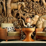 3D复古泰国风情大象墙纸舞蹈瑜伽馆主题餐厅壁纸卧室大型壁画