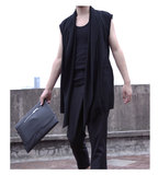 2015夏季原创设计暗黑系中长款个性不规则马甲开衫发型师薄外套男
