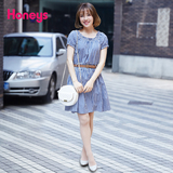 Honeys夏季甜美时尚收腰短袖连衣裙597-52-7634