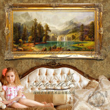 手绘欧式古典风景油画美式客厅玄关有框装饰画山水挂画招财聚宝盆