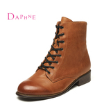 Daphne/专柜正品冬新款 欧美潮时尚平底系带女短靴子