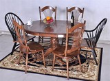 美式乡村全实木餐桌欧式复古 餐桌椅组合伸缩橡木圆桌地中海餐桌