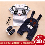 天天特价新款儿童短袖背带裤套装1-2-3岁男女宝宝纯棉短裤两件套