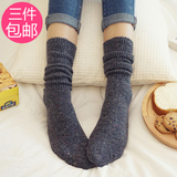 秋冬季复古日系中筒袜子女加厚粗毛线翻边羊毛保暖长筒堆堆袜长袜