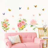 蝴蝶中式牡丹沙发背景蝴蝶动物昆虫花朵花卉彩色客厅书房墙贴贴画