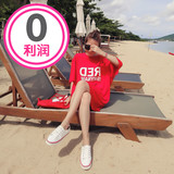2016夏装新款女装韩版中长款短袖宽松大T恤韩国原宿bf风红色潮流