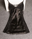 代购维多利亚VS的秘密真丝吊带睡裙性感诱惑蕾丝镂空薄款睡衣黑色