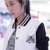 meow 口袋猫 猫咪刺绣纯棉加厚棒球衫 灰&白 两色可爱喵 含薄绒