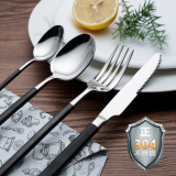 黑金304不锈钢刀叉勺餐具套装 高档加厚长柄勺子叉子牛排主餐刀