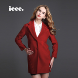 iccc家2015欧美秋冬新款奢华羊羔领大衣高端羊绒羊毛双面外套女