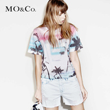 MO&Co.T恤休闲热带风情印花短袖纯棉透气百搭T恤MA152TST31 moco