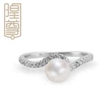 隍尊星月925银镶白色淡水珍珠戒指 镶锆石 送女友礼物正品 超大颗