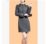 珂莱蒂尔2015秋冬新款女装正品代购修身打底加厚羊毛呢连衣裙