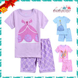2016外贸新款迪士尼公主中小女童全棉短袖套装宝家居服儿童睡衣