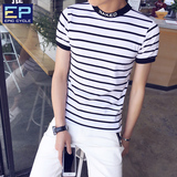 2016夏季男士短袖T恤韩版修身条纹体恤青少年学生薄款潮牌上衣男