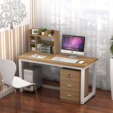 台式电脑桌钢木桌儿童写字台双人书桌书架组合办公桌带抽屉可定做