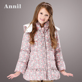 安奈儿女童装冬季款 正品 印碎花中长款带帽厚保暖羽绒服AG445501
