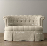 美式法式亚麻布艺半圆单人沙发椅法式客厅休闲沙发椅布艺软包沙发