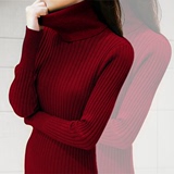 2016春装新款韩版修身长袖套头打底衫中长款针织衫高领毛衣女装