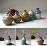 粗陶花器 手工创意陶瓷小花插摆件 个性办公桌家居软装水培花瓶