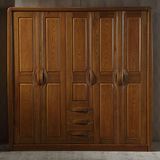 全实木衣柜5门2.2米榆木衣柜特价收纳衣橱主卧室大衣柜现代中式柜