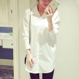 彩黛妃2016夏季新款韩版衬衫女韩范长袖中长款白衬衫女打底衫