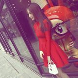 zara代购2015冬季新款女装修身长袖打底红色针织毛衣连衣裙秋冬款