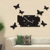长方形蝴蝶挂钟客厅时尚个性挂表静音石英钟电表箱创意装饰时钟表