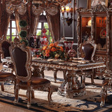 欧式实木餐桌长方形雕花创意饭桌餐厅桌椅组合奢华6人大理石餐桌