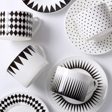 北欧黑白几何骨瓷咖啡杯套装简约创意欧式咖啡杯碟英式下午茶杯子