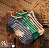 外贸原单文艺复古纯棉男士短袜子 夏季透气吸汗个性条纹全棉船袜