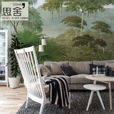 思舍绿色树林风情壁纸手绘艺术壁纸客厅卧室背景墙纸个性定制壁画