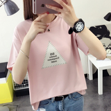 韩版春夏女装新款宽松三角字母体恤学生打底衫短袖t恤女百搭上衣