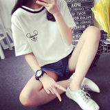 2016夏季新款韩版学院风百搭宽松米奇老鼠刺绣短袖T恤女学生装潮