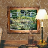 手绘油画莫奈印象画睡莲荷花欧式壁炉玄关餐厅卧室装饰有框MN1207