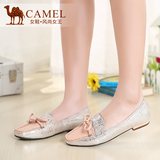 Camel骆驼女鞋 时尚舒适 新款方头低跟蛇纹羊皮牛漆皮蝴蝶结单鞋