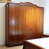 美式实木六门衣柜6门欧式木质大衣橱深色复古做旧卧室家具2.4米