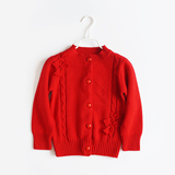 女童开衫 纯棉线 红色 洋气 宝宝春秋毛衣外套 外贸原单 好品质