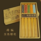 日式印花筷子套装五件套组合楠木竹筷厨房餐具礼盒礼品定制logo