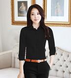 韩版新款秋装纯黑色女士衬衫长袖打底衫显瘦时尚衬衣女正装工作服