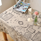 美式loft工业风地图桌布咖啡厅酒吧网咖桌面盖布台布装饰棉麻布艺